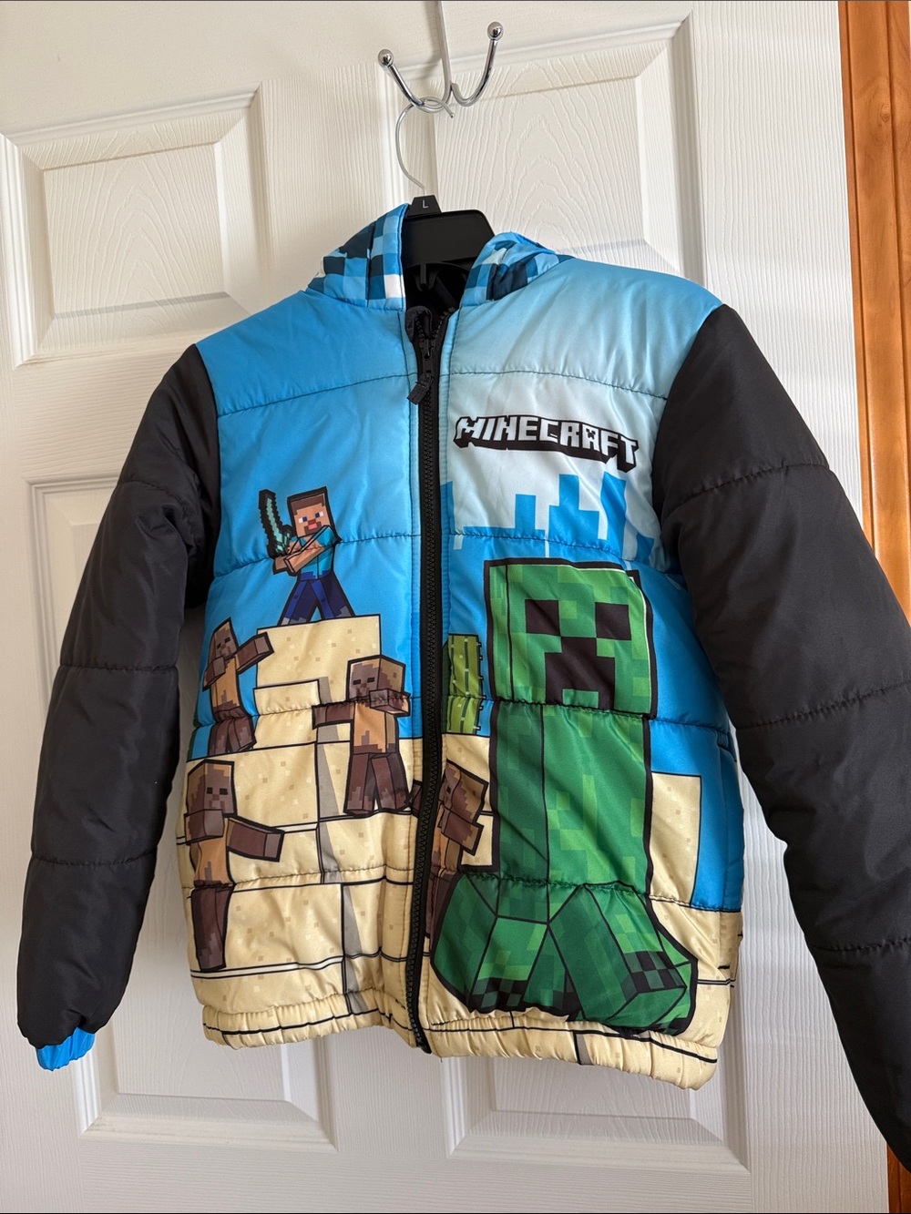 Minecraft Kids Blue & Black Puffer Jacket with Hood